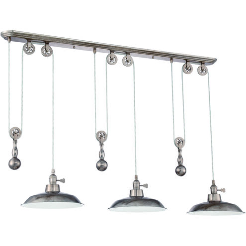 Jeremiah 3 Light 12 inch Tarnished Silver Pulley Pendant Ceiling Light, canopy dimensions 4.75 width from front to back ...48" length from left to right.