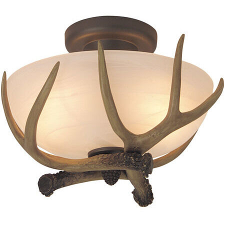 Antler 2 Light 12 inch European Bronze Semi Flush Ceiling Light 