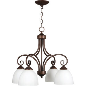 Raleigh 4 Light 23 inch Old Bronze Down Chandelier Ceiling Light in White Frosted Glass, Jeremiah