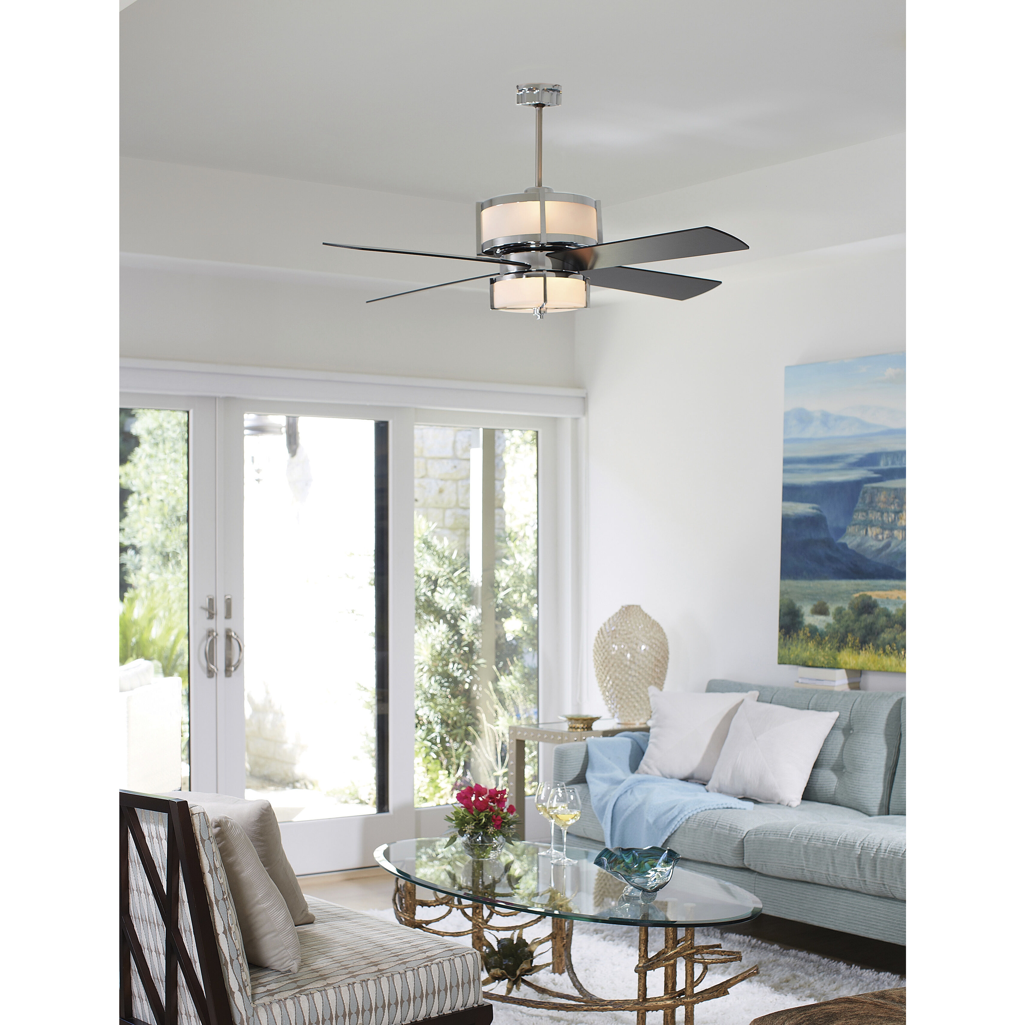 Midoro 56 inch Chrome with Black Blades Ceiling Fan