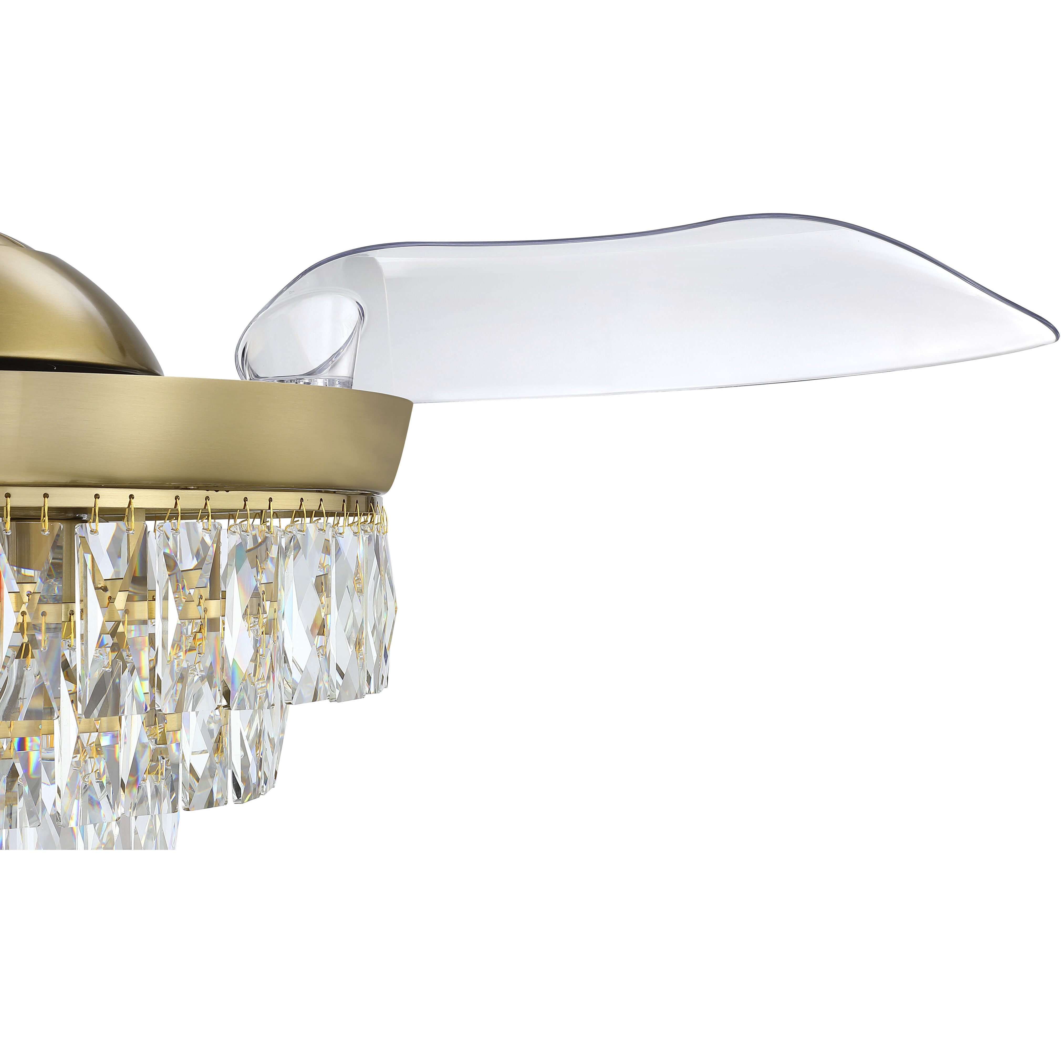 Sofia 42 inch Satin Brass with Clear Acrylic Blades Fan, Hidden Blades