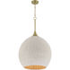 Keira 3 Light 20.5 inch Satin Brass Pendant Ceiling Light in White Rope