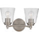 Neighborhood Tyler 2 Light 14 inch Brushed Polished Nickel Vanity Light Wall Light in Clear Seeded, Neighborhood Collection