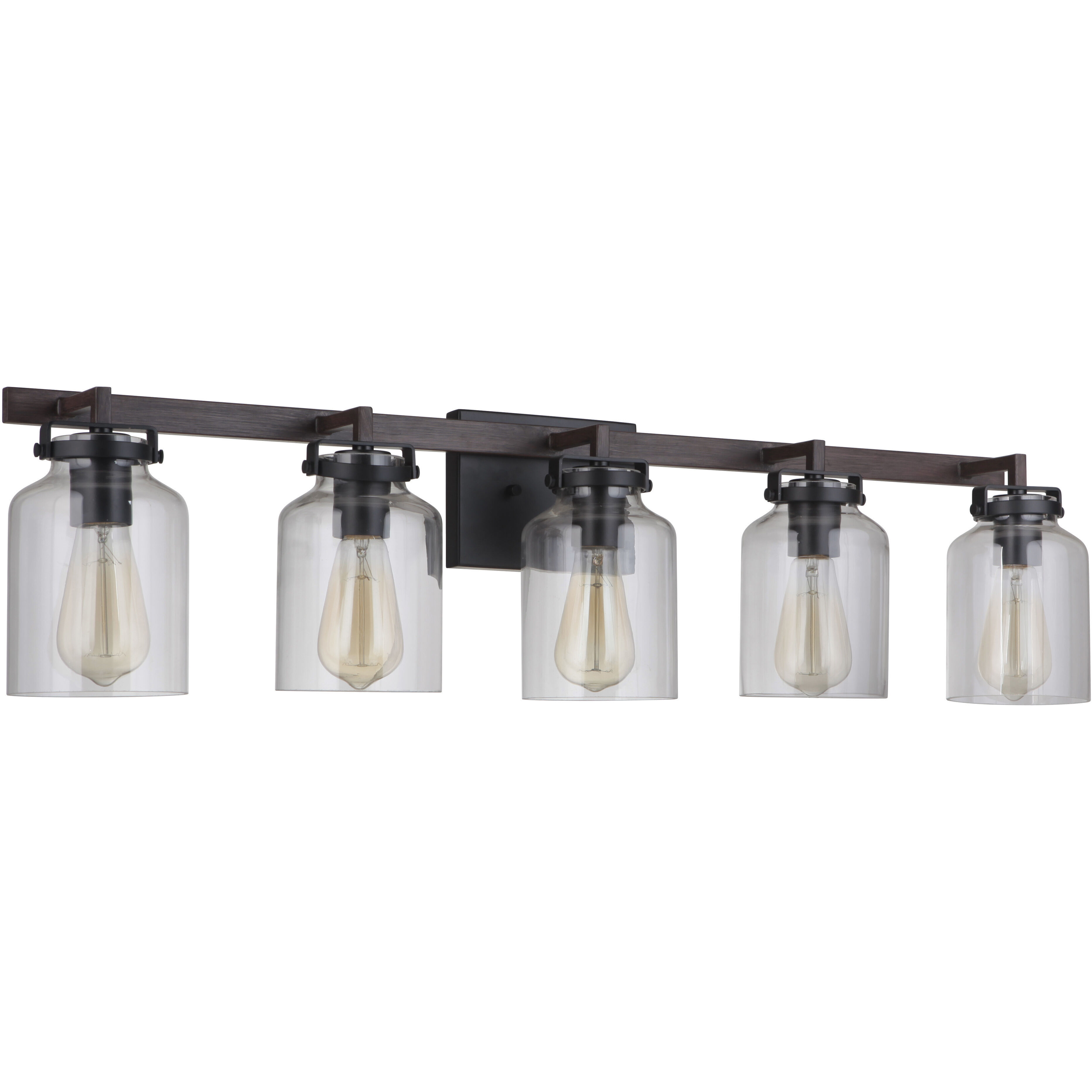 Foxwood 5 Light 37 inch Flat Black with Dark Teak Vanity Light Wall Light in Flat Black/Dark Teak