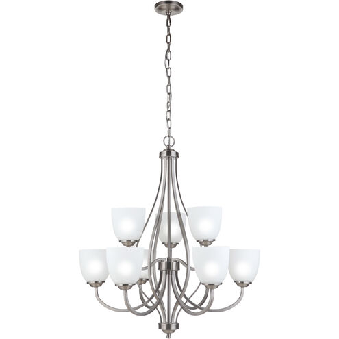 Neighborhood Serene 9 Light 30 inch Brushed Polished Nickel Chandelier Ceiling Light in White Frost Glass, Neighborhood Collection