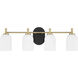 Council 4 Light 28.75 inch Flat Black/Satin Brass Vanity Light Wall Light