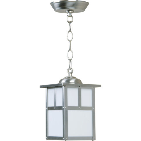 Mission 1 Light 6 inch Stainless Steel Outdoor Pendant in White Tiffany Glass, Small