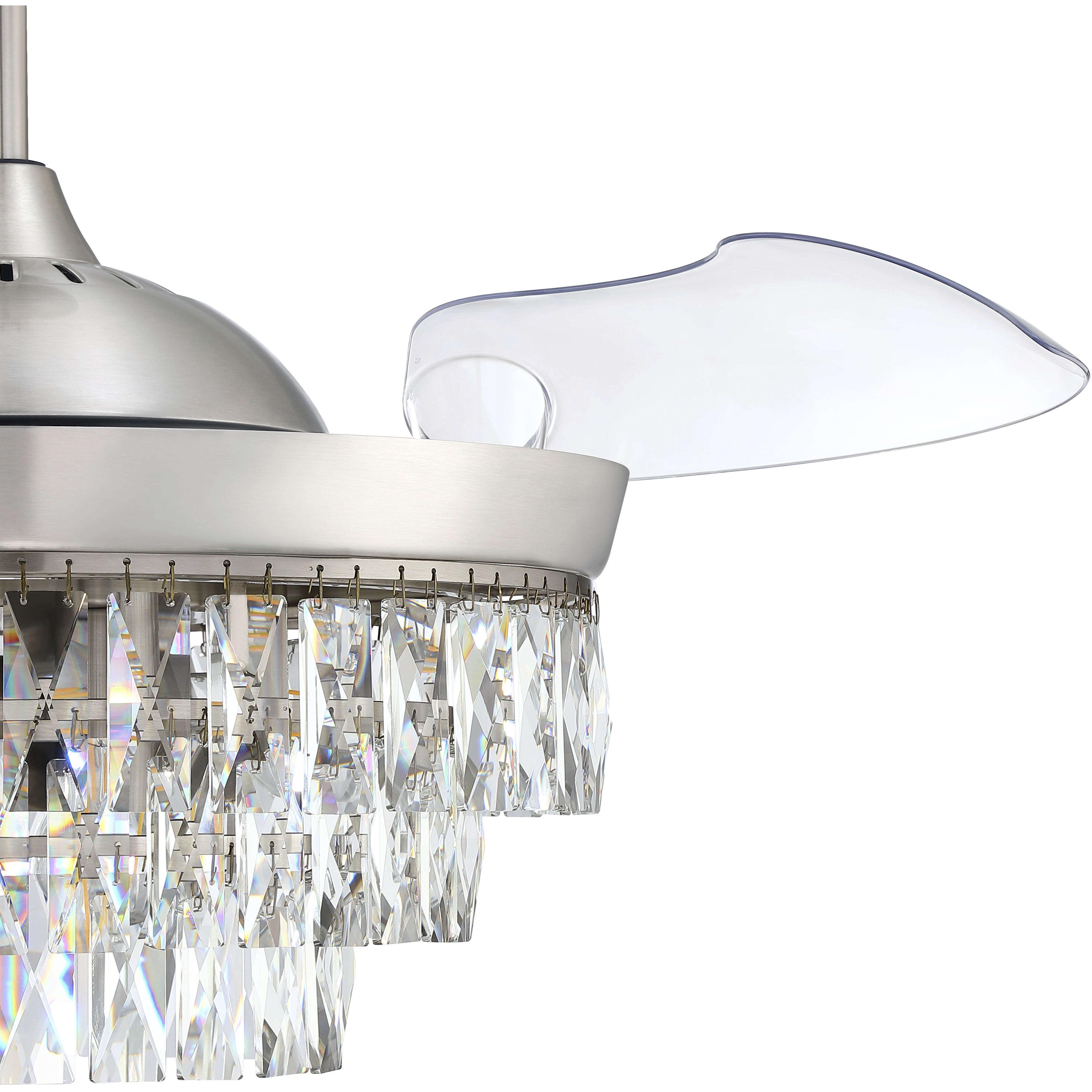 Sofia 42 inch Brushed Polished Nickel with Clear Acrylic Blades Fan, Hidden Blades