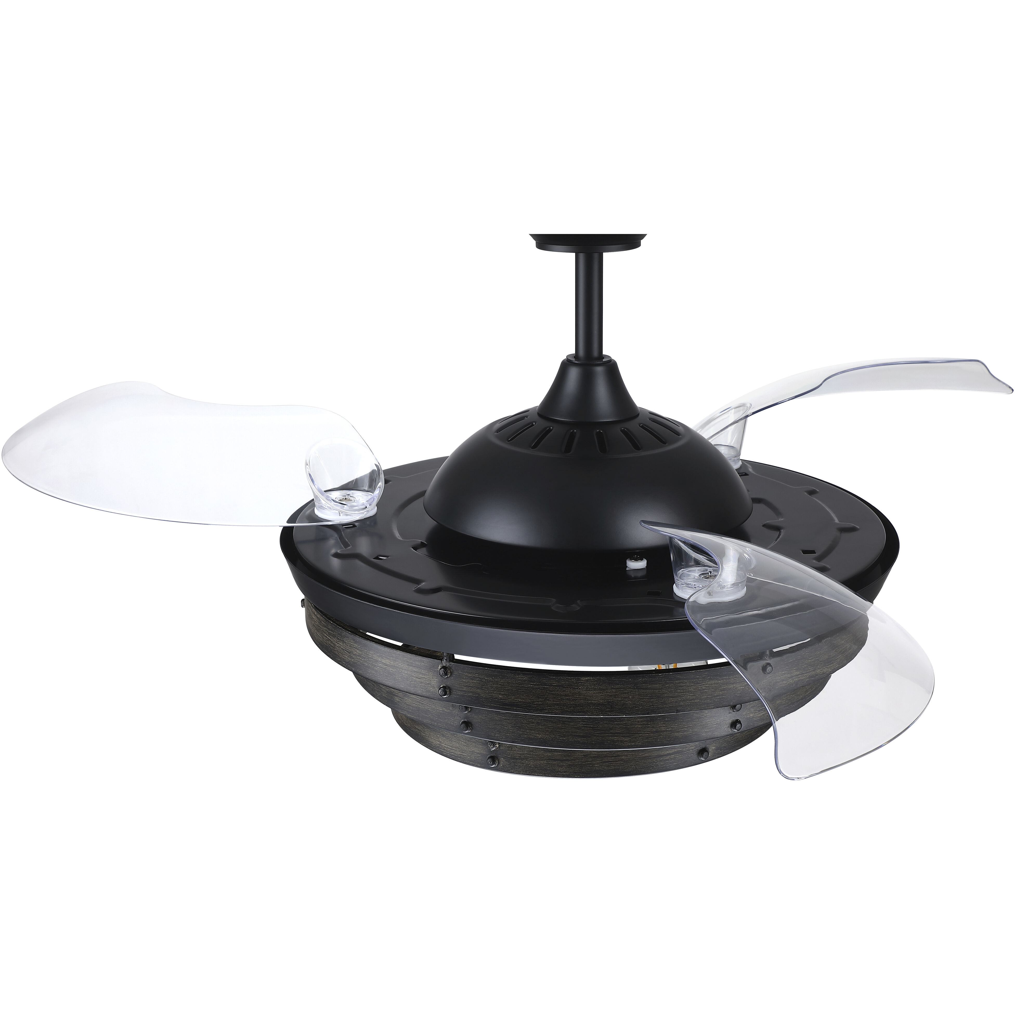 Whiskey 42 inch Flat Black with Clear Acrylic Blades Fan, Hidden Blades