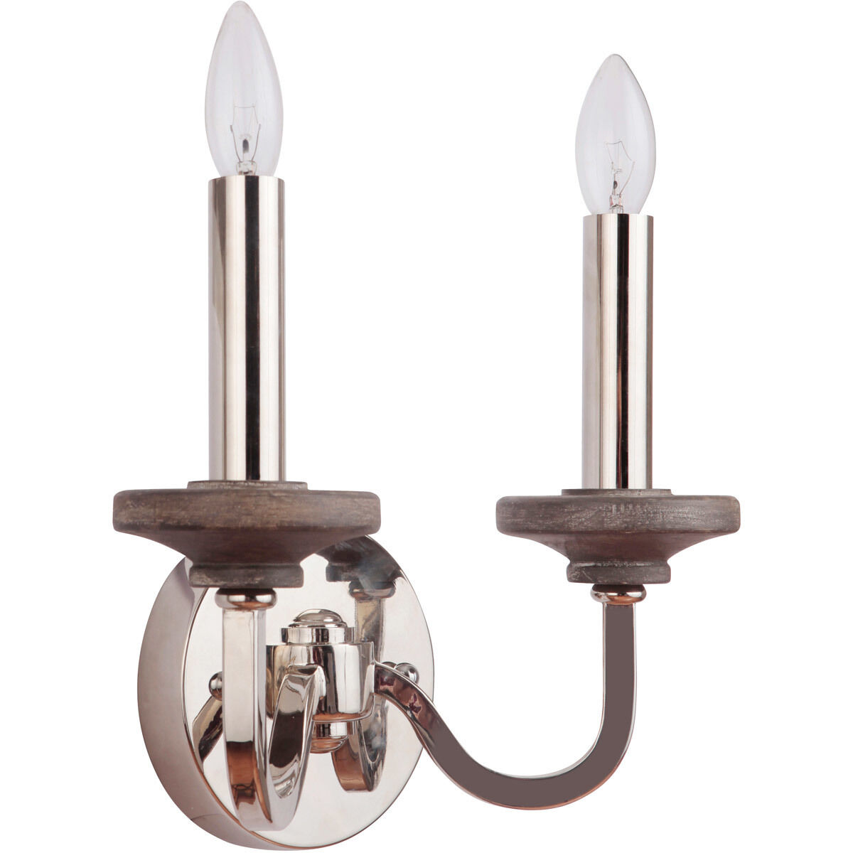 Ashwood 2 Light 12 inch Polished Nickel/Greywood Wall Sconce Wall Light in Polished Nickel and Greywood