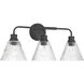 Pleated 3 Light 25 inch Flat Black Vanity Light Wall Light