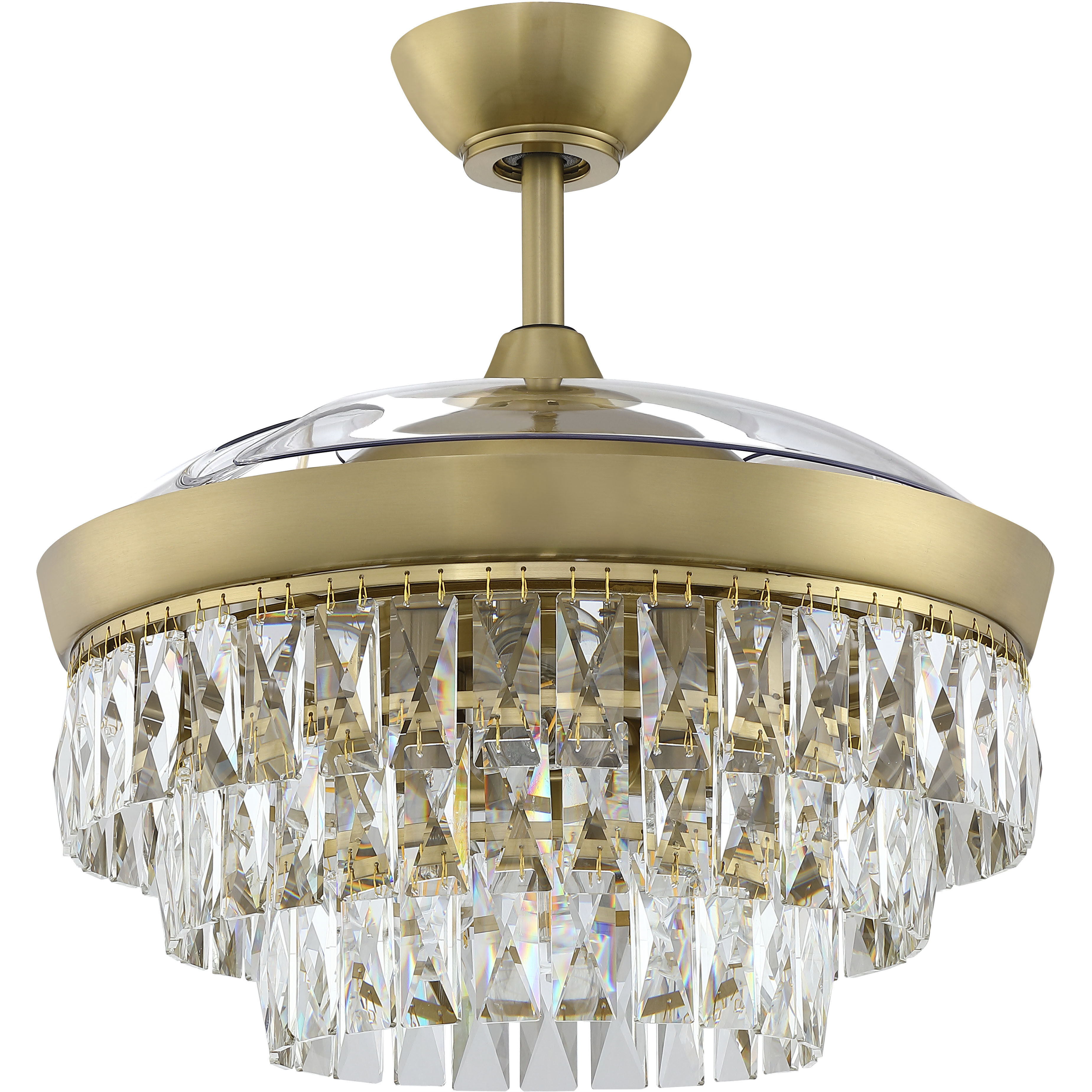 Sofia 42 inch Satin Brass with Clear Acrylic Blades Fan, Hidden Blades