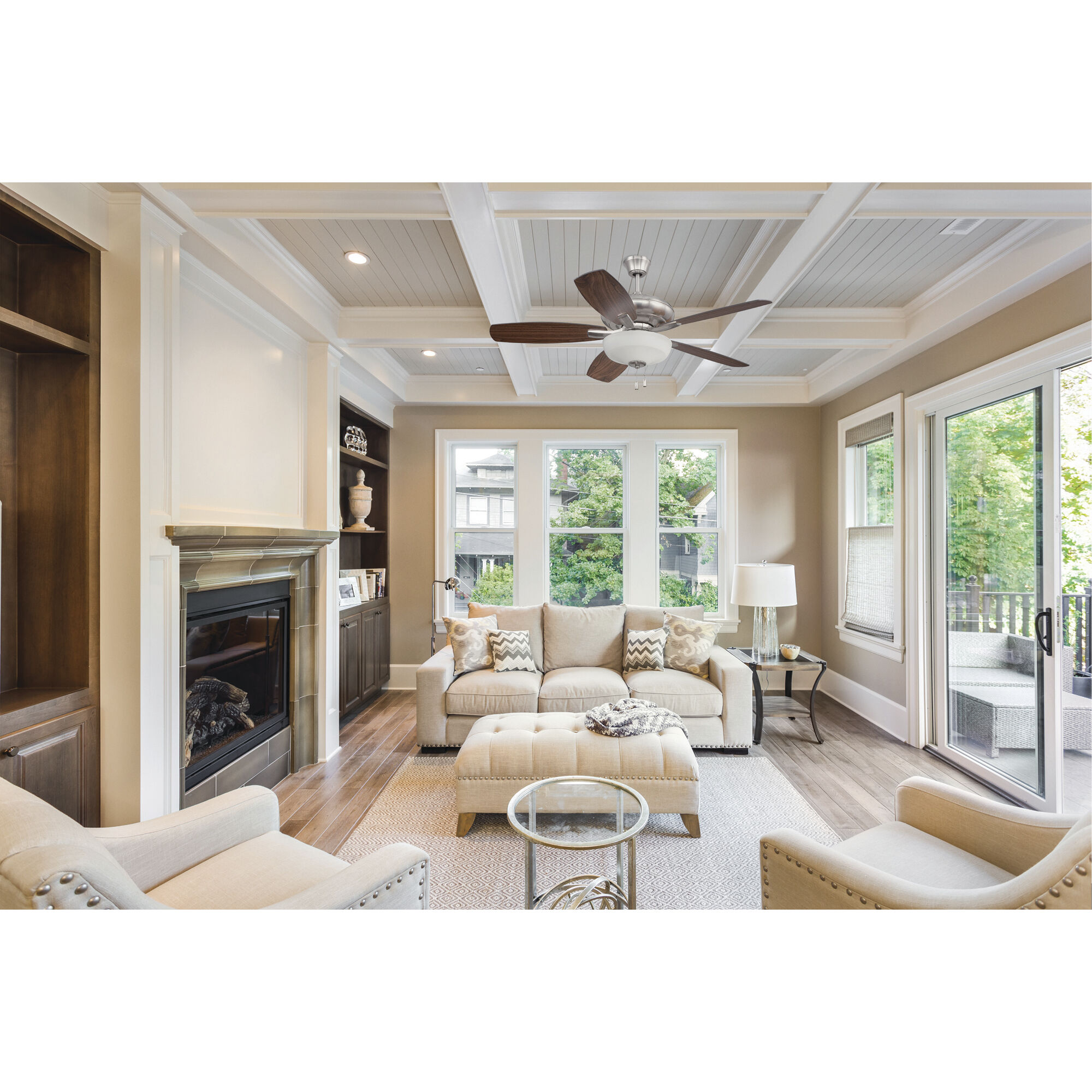 Forza 52 inch Brushed Polished Nickel with Reversible Walnut and Teak Blades Ceiling Fan