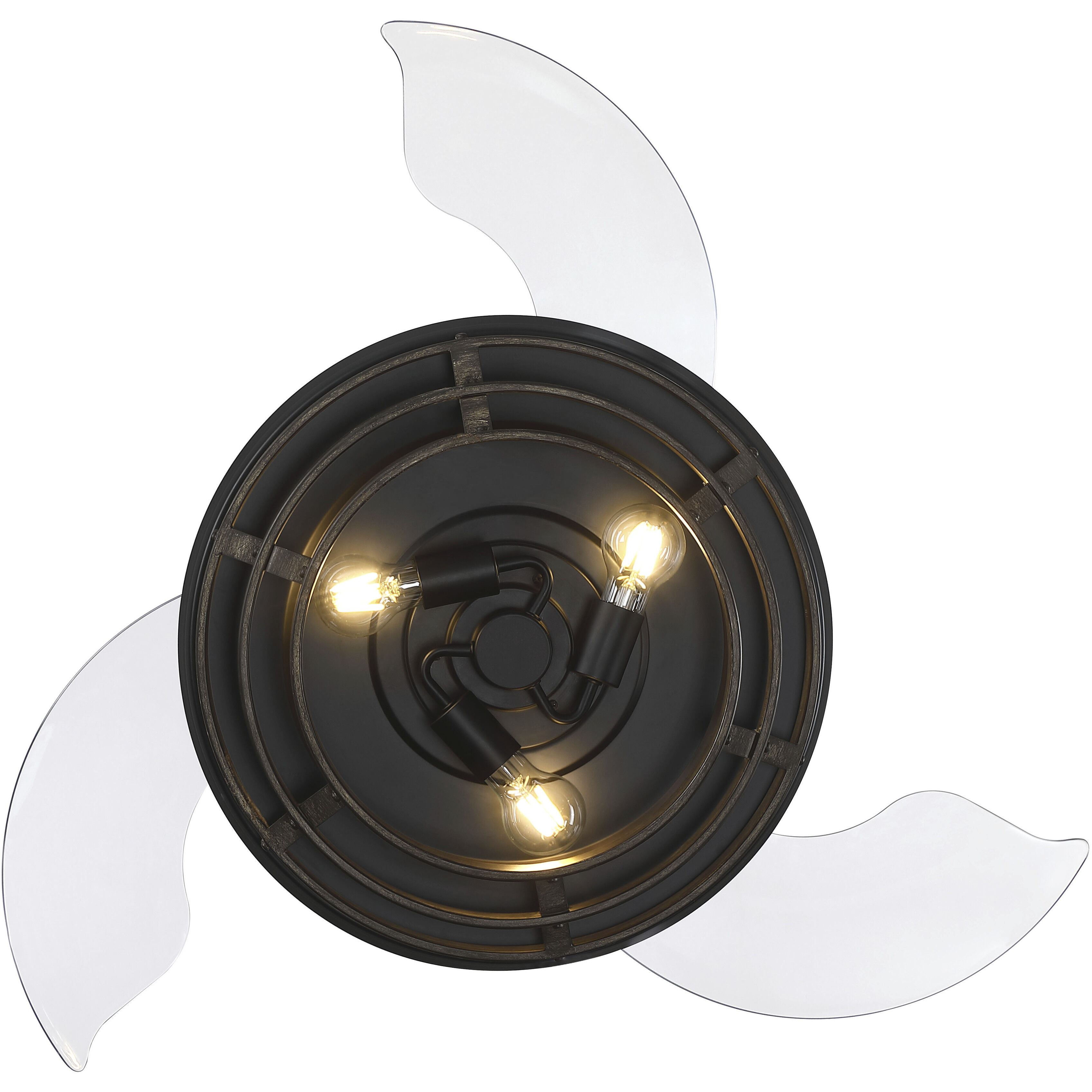 Whiskey 42 inch Flat Black with Clear Acrylic Blades Fan, Hidden Blades