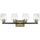Avante Grand 4 Light 28 inch Flat Black and Satin Brass Vanity Light Wall Light