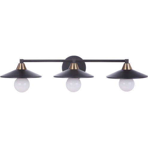 Isaac 3 Light 28.68 inch Flat Black/Satin Brass Vanity Light Wall Light in Flat Black and Satin Brass