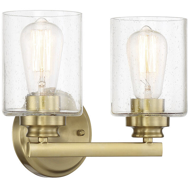 Neighborhood Bolden 2 Light 12.7 inch Satin Brass Vanity Light Wall Light in Clear Seeded