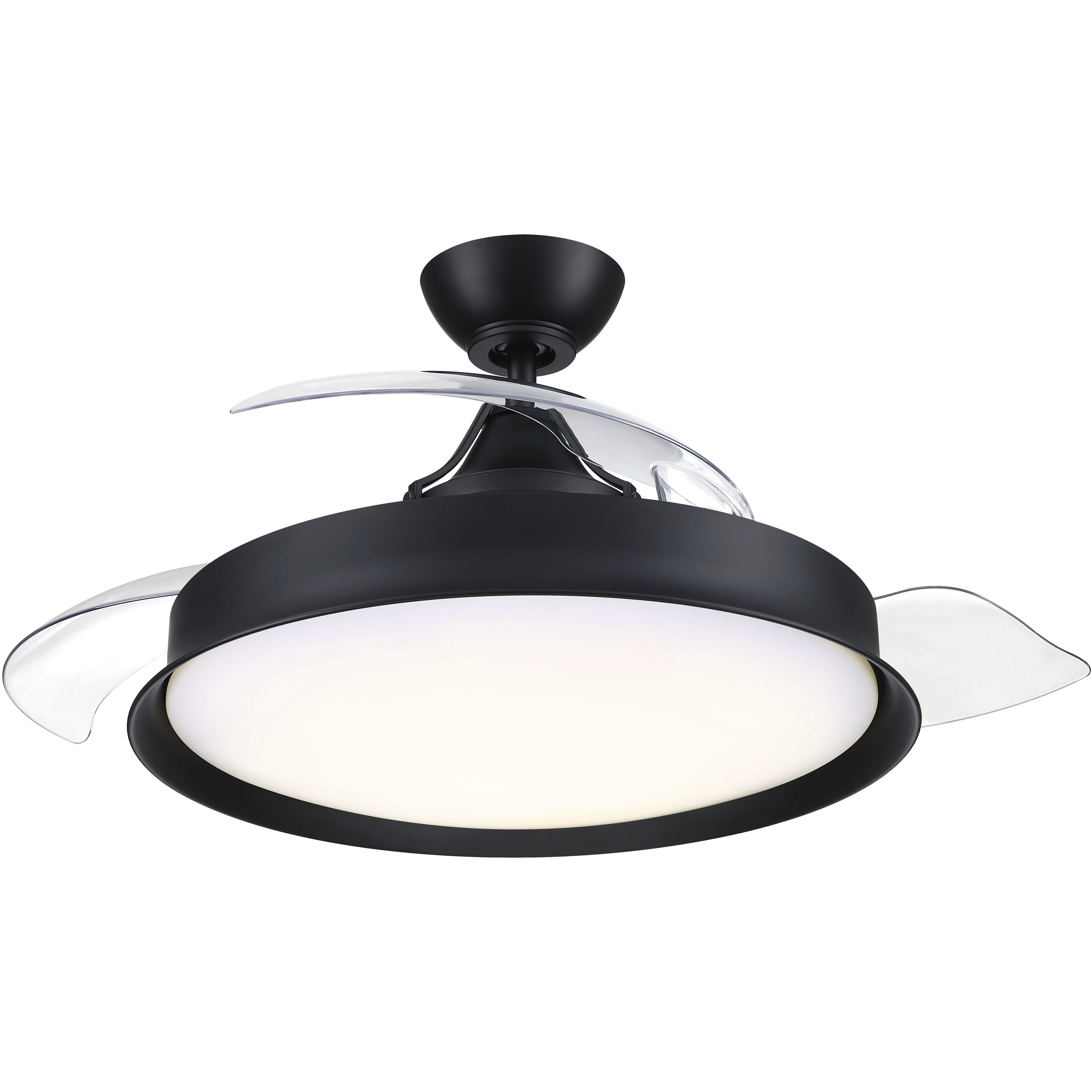 Union 42 inch Flat Black with Clear Acrylic Blades Fan, Hidden Blades