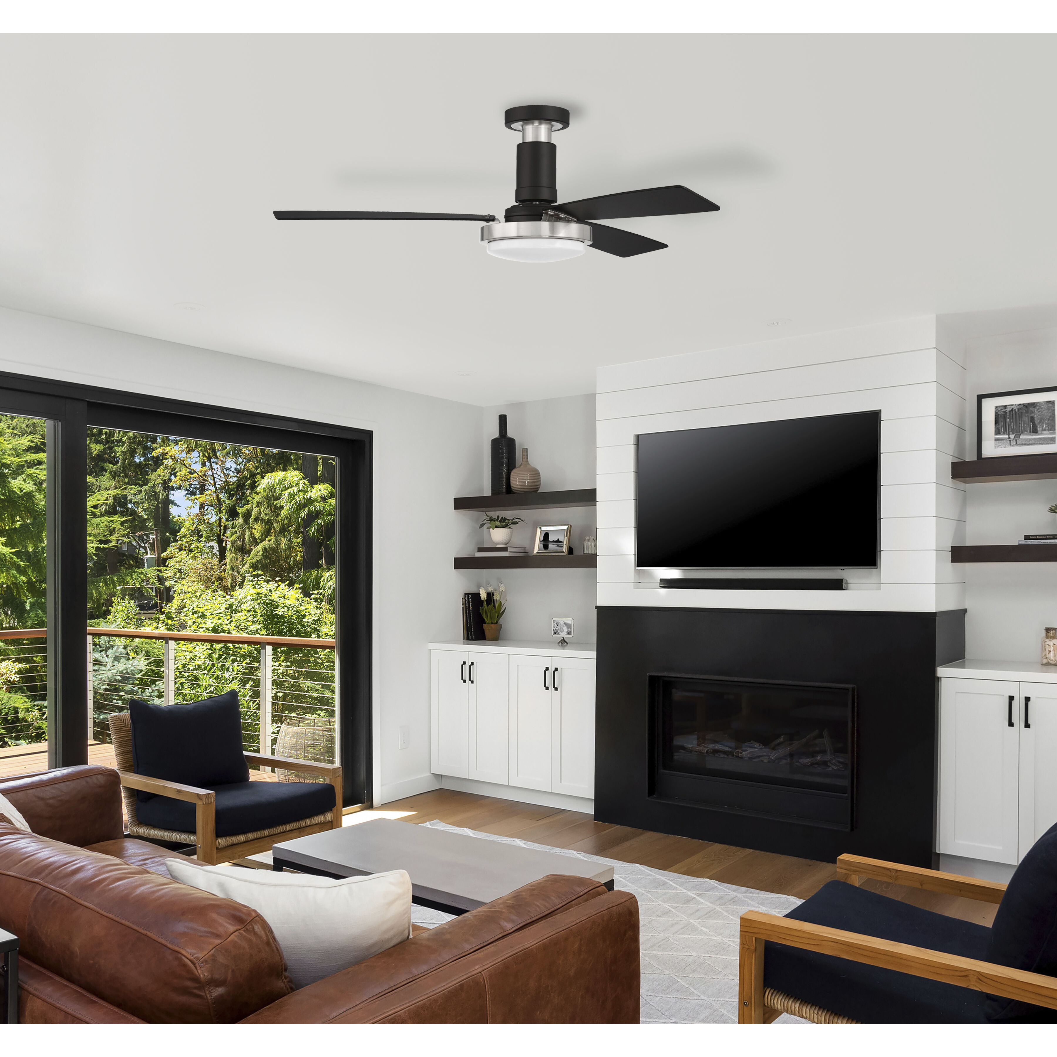 Manning 52 inch Flat Black / Brushed Polished Nickel with Flat Black/Flat Black Blades Ceiling Fan in Flat Black/Brushed Polished Nickel