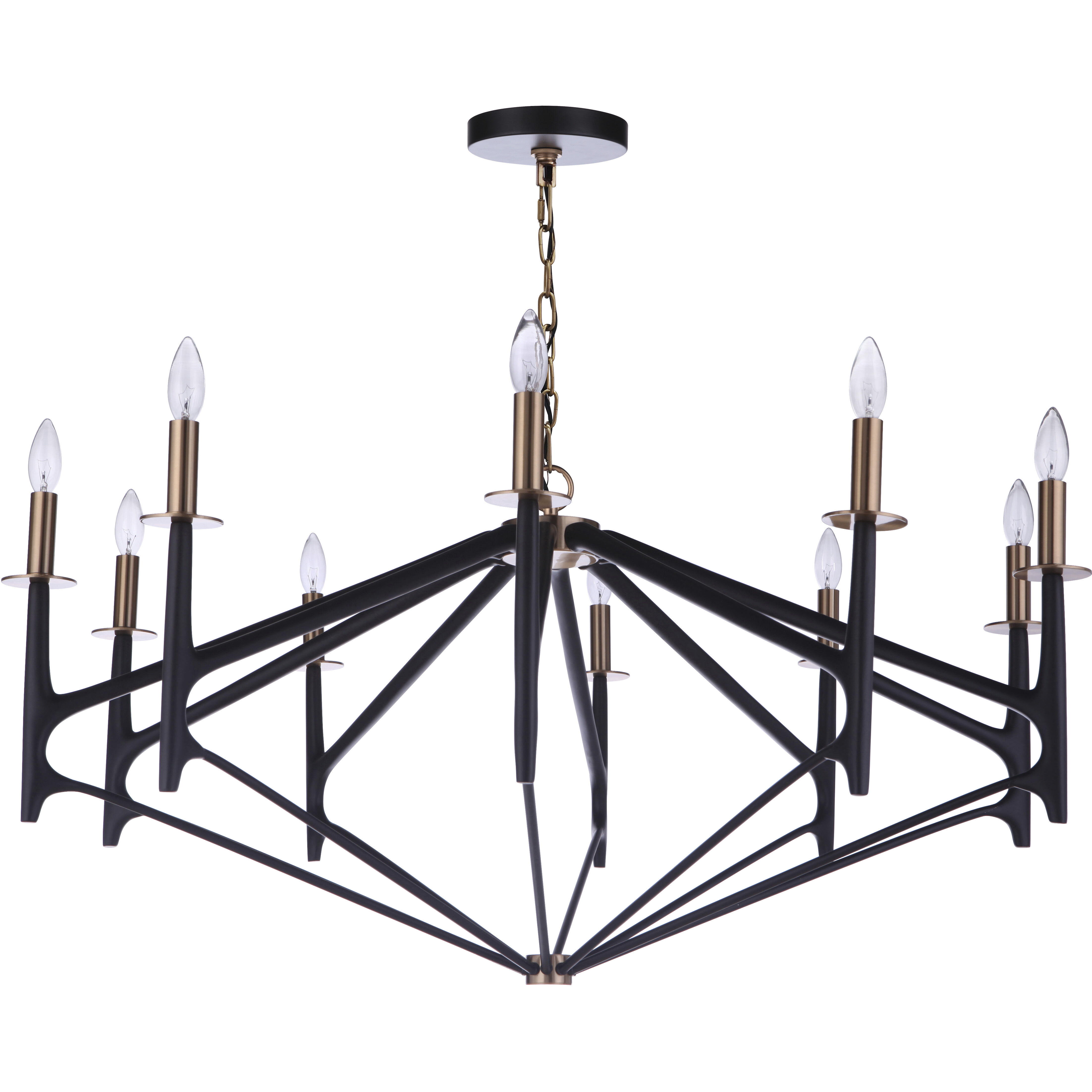 The Reserve 10 Light 42.5 inch Flat Black/Satin Brass Chandelier Ceiling Light in Flat Black and Satin Brass