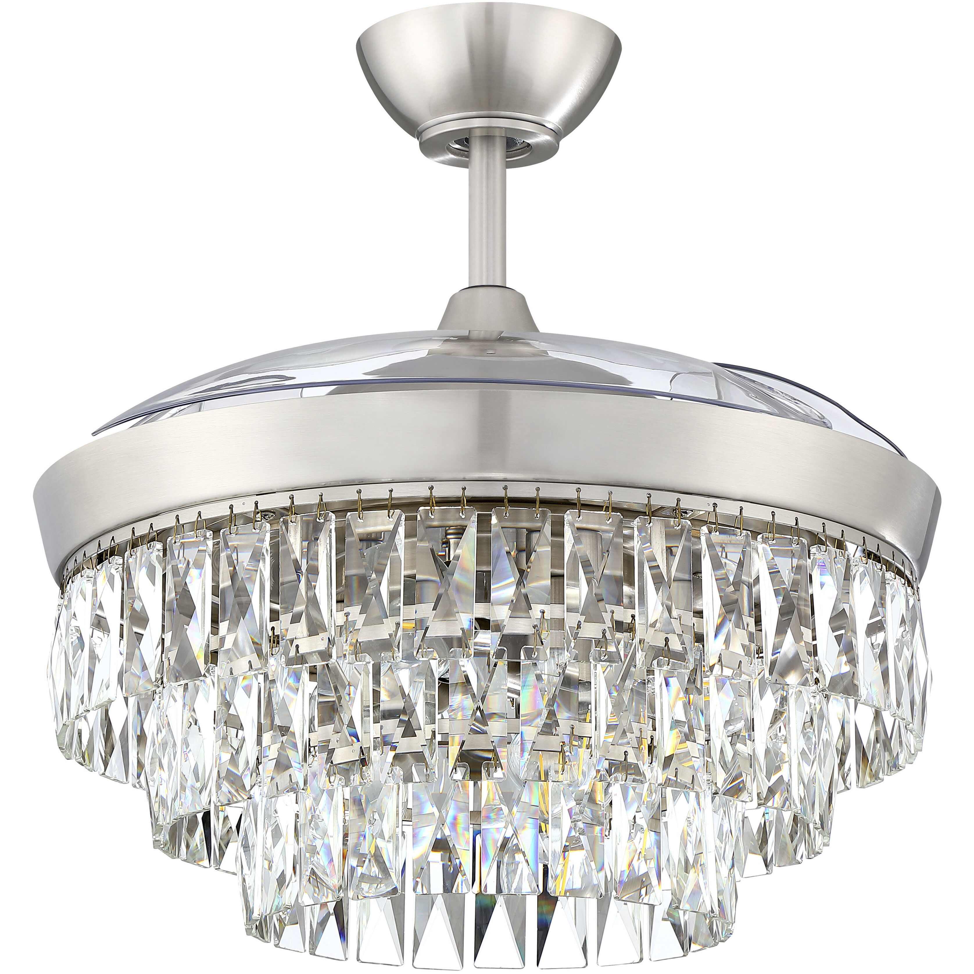 Sofia 42 inch Brushed Polished Nickel with Clear Acrylic Blades Fan, Hidden Blades