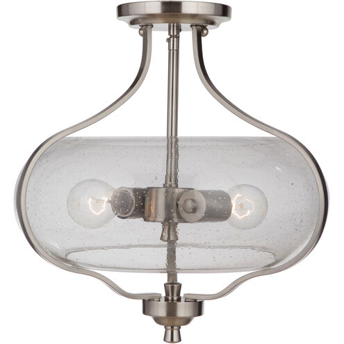 Neighborhood Serene 2 Light 15 inch Brushed Polished Nickel Semi Flush Ceiling Light in Clear Seeded, Neighborhood Collection