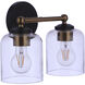 Coppa 2 Light 11.5 inch Flat Black/Satin Brass Vanity Light Wall Light
