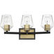 Avante Grand 3 Light 21 inch Flat Black and Satin Brass Vanity Light Wall Light