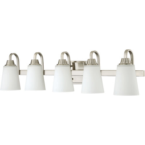 Neighborhood Grace 5 Light 37 inch Brushed Polished Nickel Vanity Light Wall Light in White Frosted Glass, Jeremiah