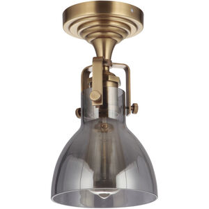 Gallery State House 1 Light 6 inch Vintage Brass Semi Flush Ceiling Light in Smoked Clear Glass