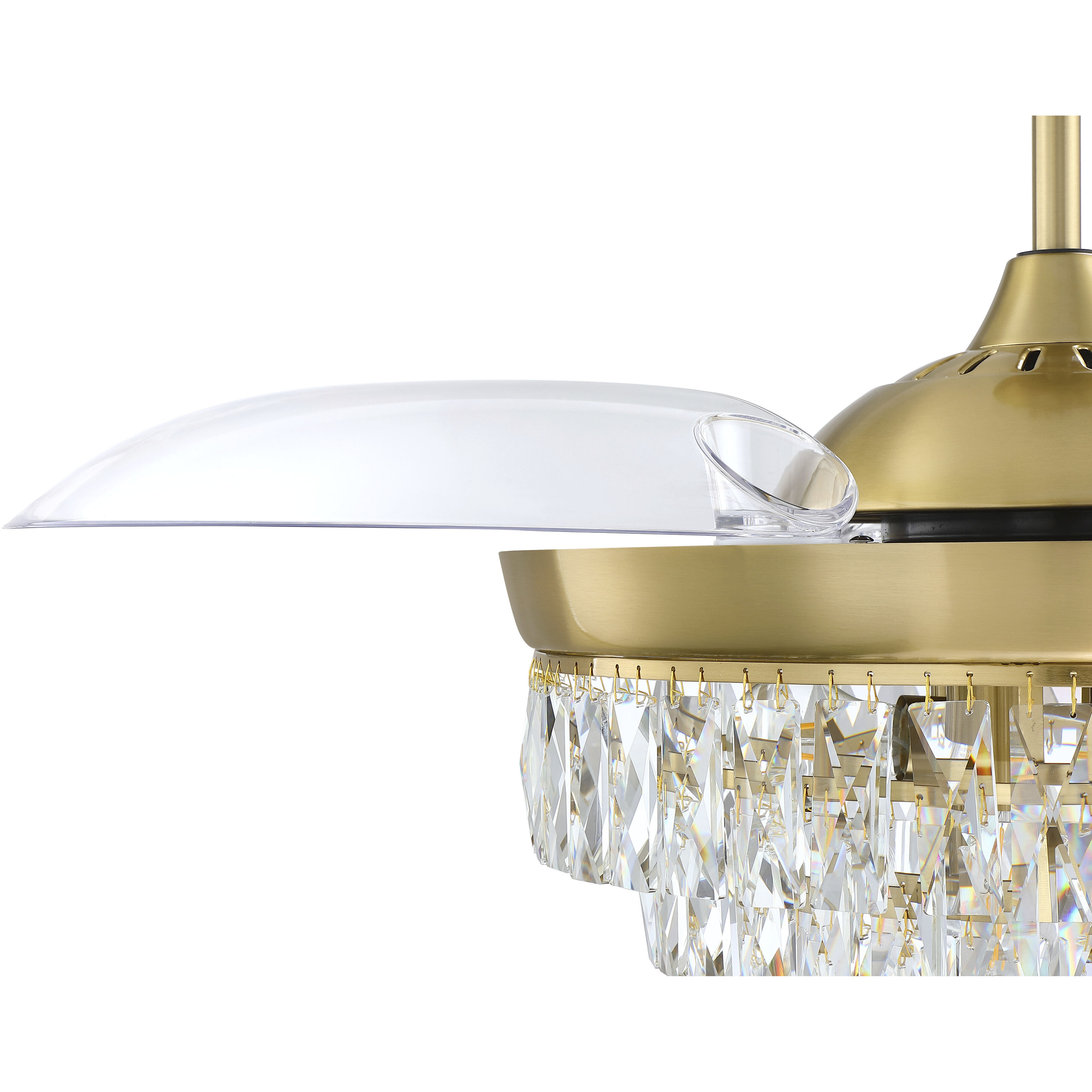 Sofia 42 inch Satin Brass with Clear Acrylic Blades Fan, Hidden Blades