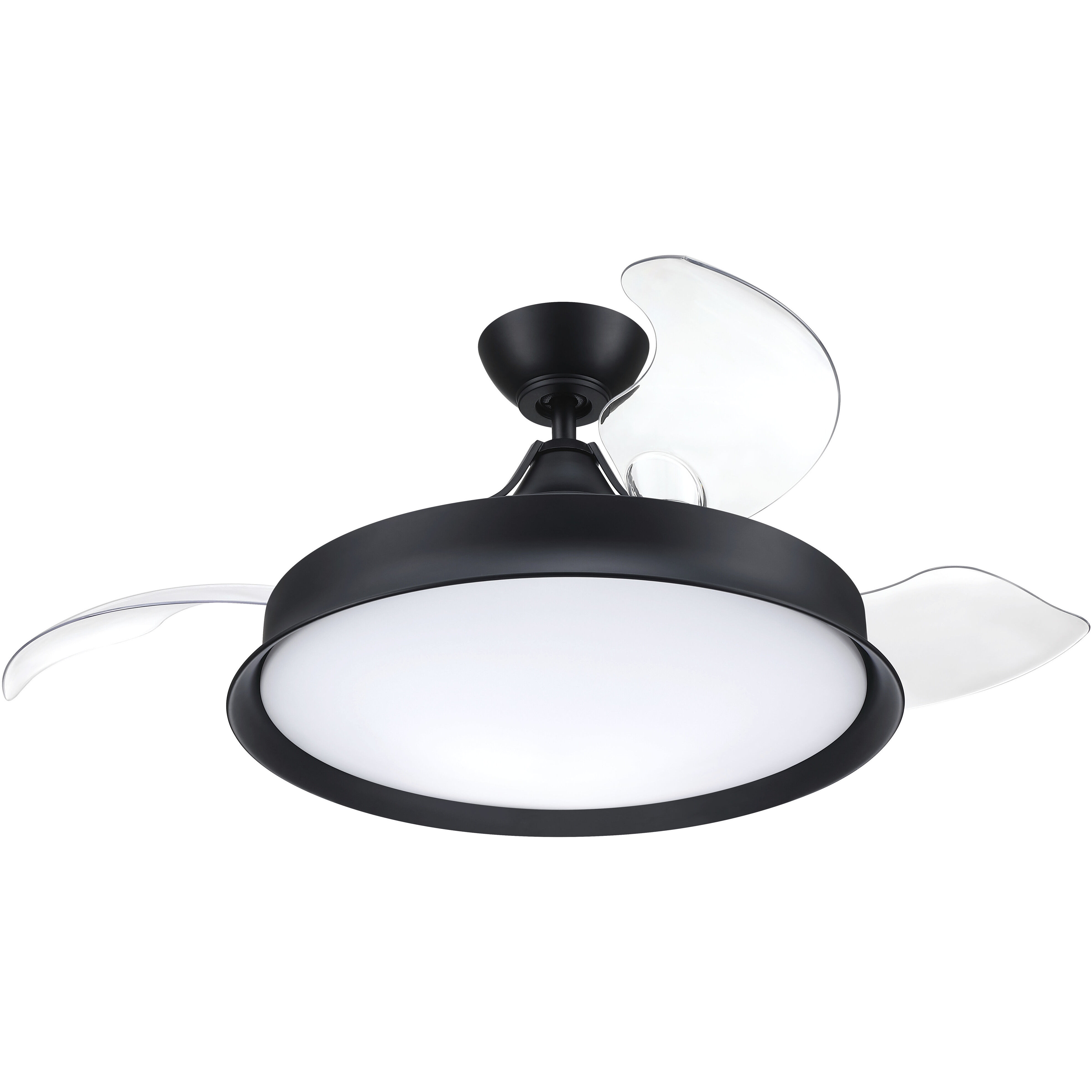 Union 42 inch Flat Black with Clear Acrylic Blades Fan, Hidden Blades