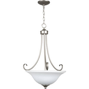Raleigh 3 Light 20 inch Satin Nickel Pendant Ceiling Light in White Frosted Glass, Jeremiah