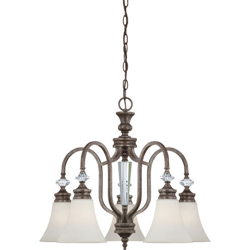 Boulevard 5 Light 25 inch Mocha Bronze Silver Wash Down Chandelier Ceiling Light in Creamy Etched Glass