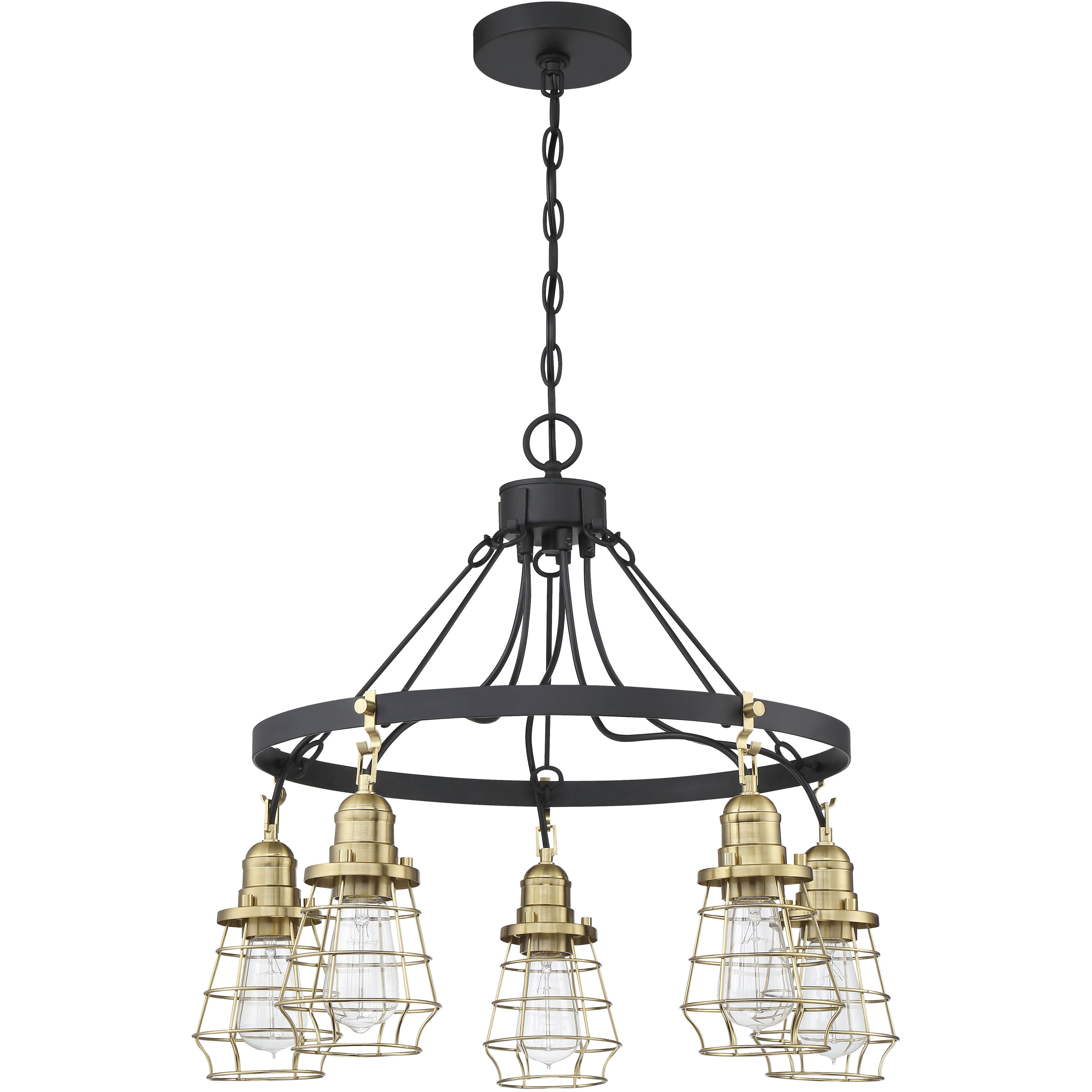Neighborhood Thatcher 5 Light 25 inch Flat Black/Satin Brass Chandelier Ceiling Light in Flat Black and Satin Brass, Neighborhood Collection