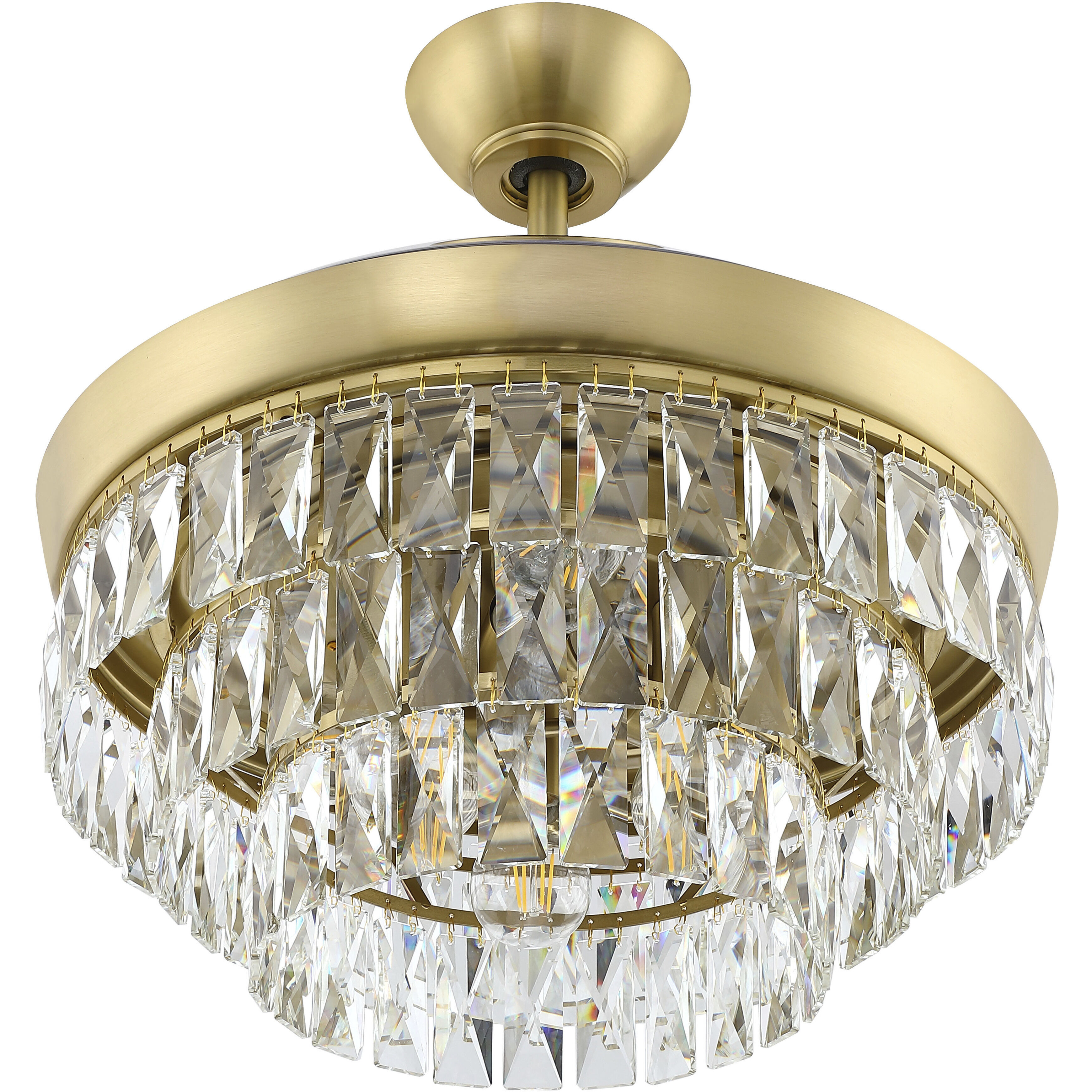 Sofia 42 inch Satin Brass with Clear Acrylic Blades Fan, Hidden Blades