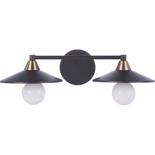 Isaac 2 Light 19 inch Flat Black/Satin Brass Vanity Light Wall Light