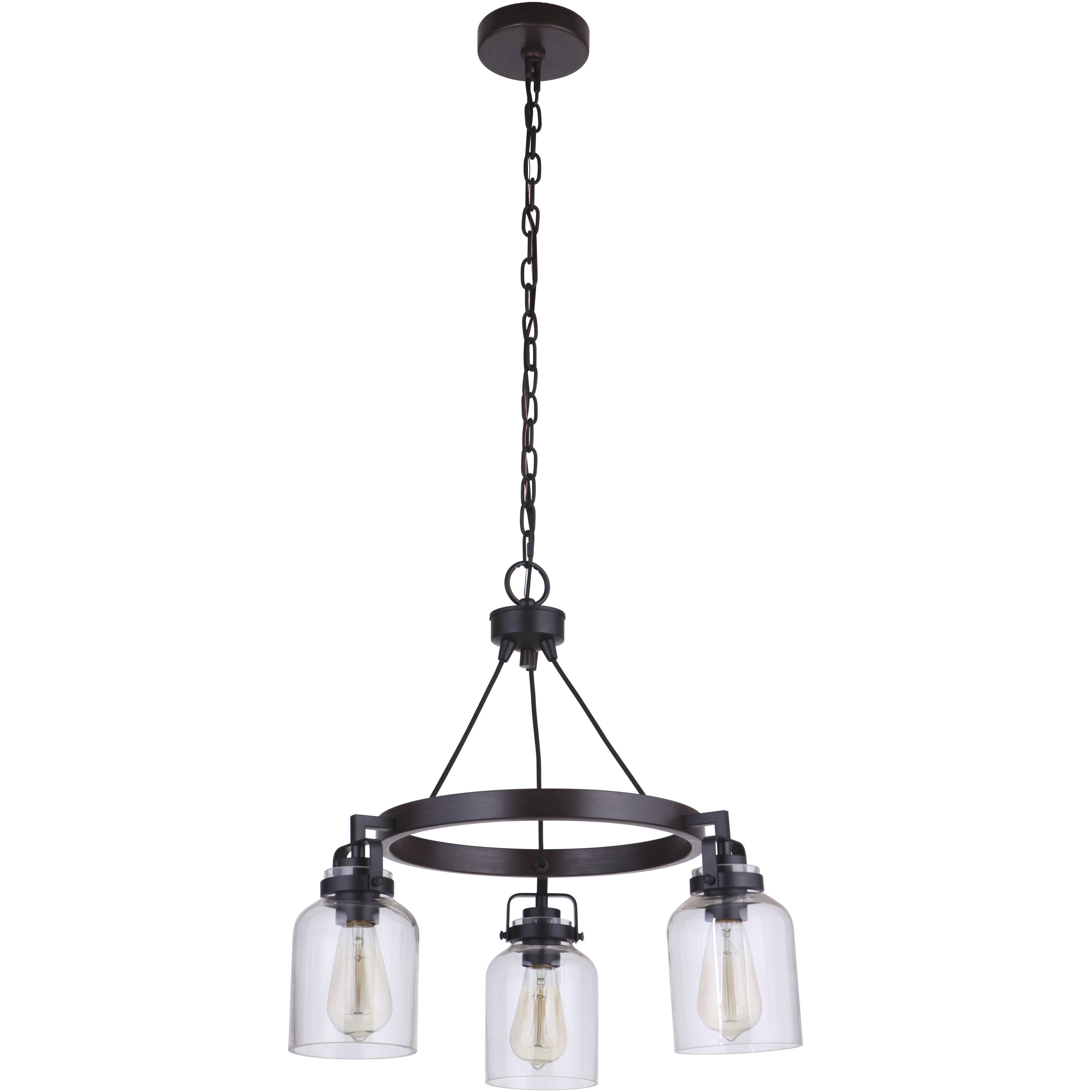 Foxwood 3 Light 21.75 inch Flat Black with Dark Teak Chandelier Ceiling Light in Flat Black/Dark Teak