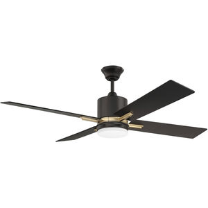 Teana 52 inch Flat Black and Satin Brass with Flat Black/Mesquite Blades Ceiling Fan