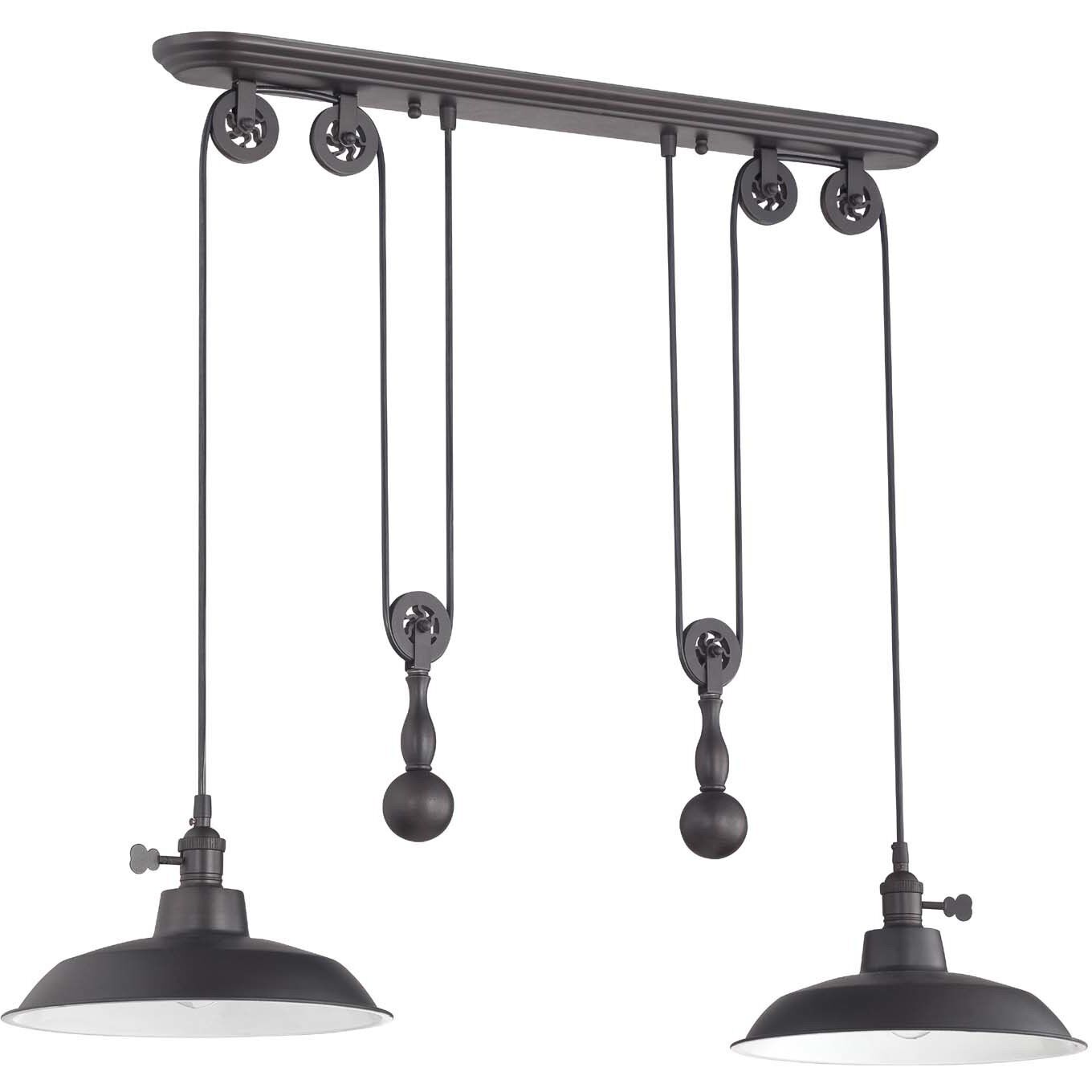 Jeremiah 2 Light 12 inch Aged Bronze Brushed Pulley Pendant Ceiling Light
