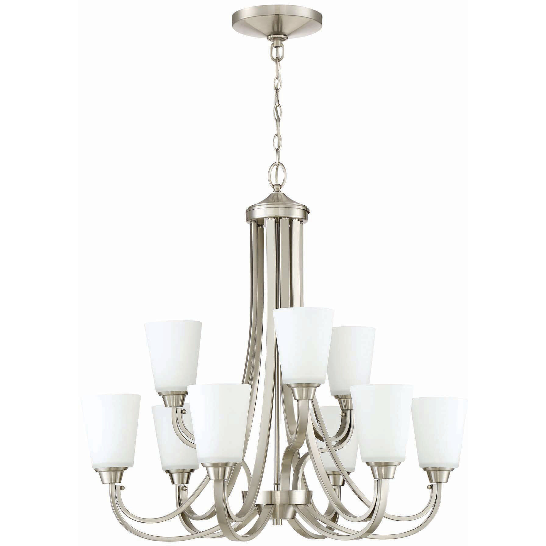 Grace 9 Light 32 inch Brushed Polished Nickel Chandelier Ceiling Light in White Frosted Glass, Jeremiah
