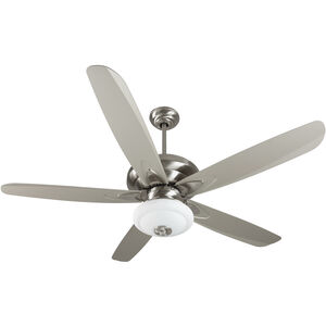 Zena 56 inch Brushed Polished Nickel with Brushed Nickel Blades Ceiling Fan Kit in Stainless Steel, Opal Frost Glass