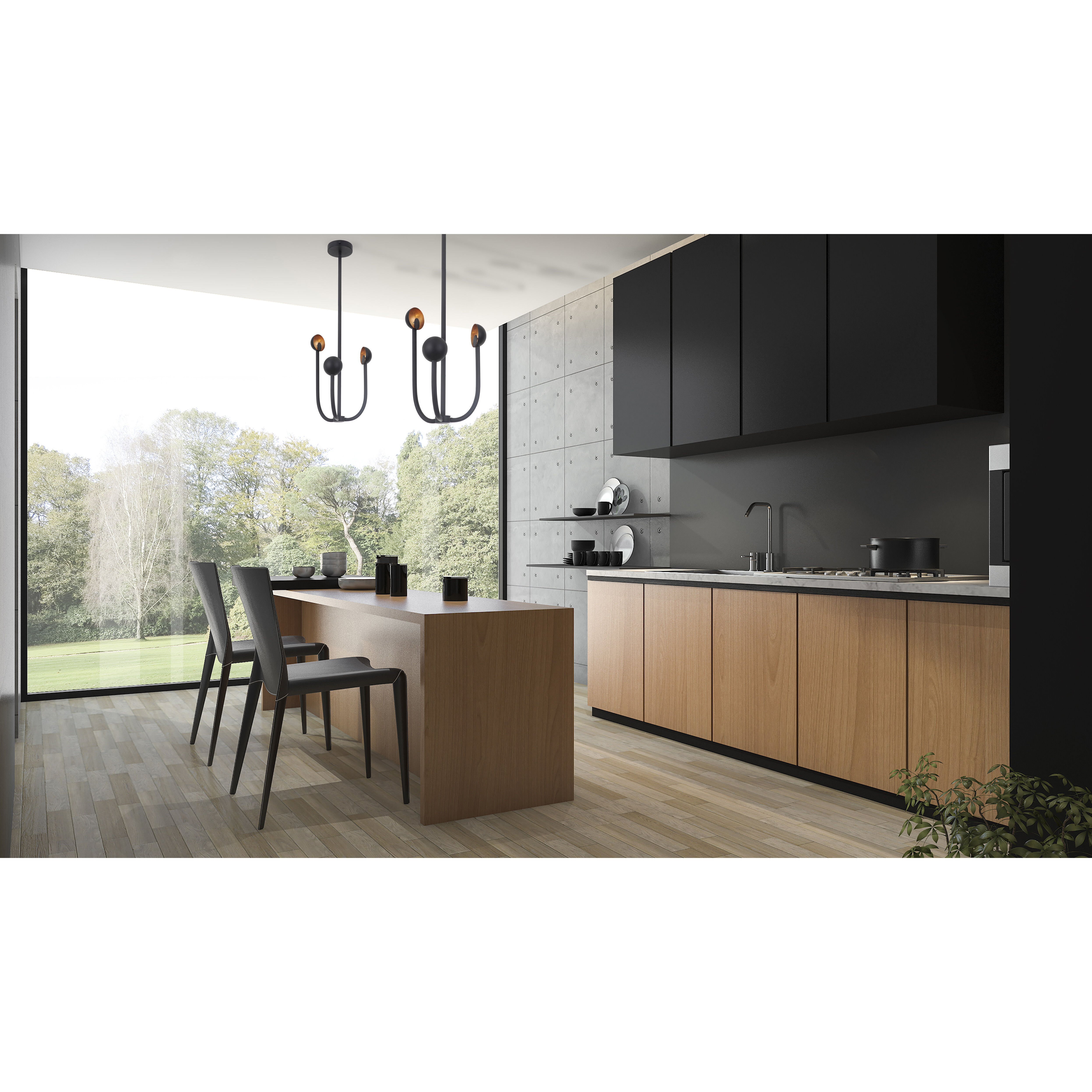 Foundry LED 16 inch Matte Black/Gold Leaf Chandelier Ceiling Light in Matte Black and Gold Leaf