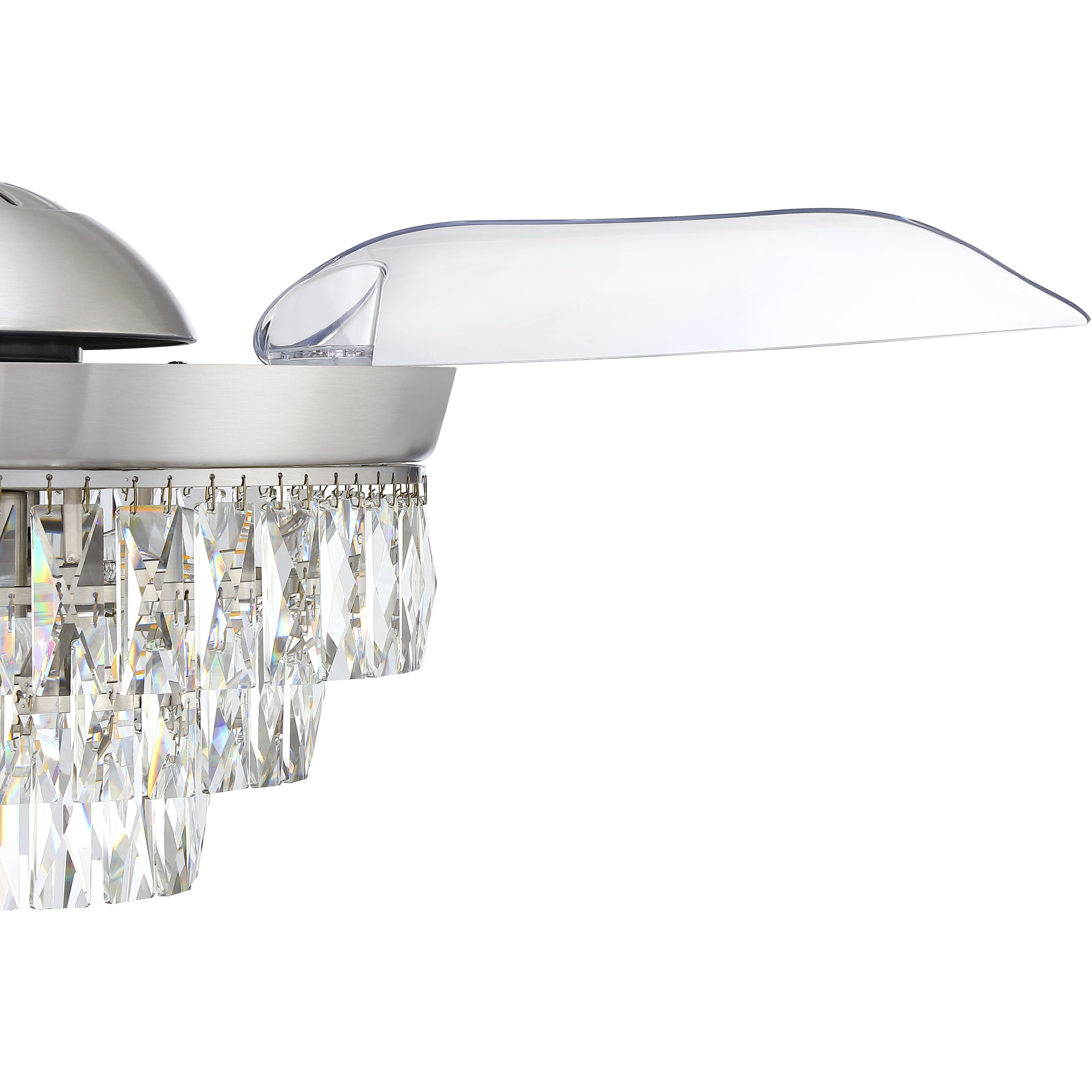 Sofia 42 inch Brushed Polished Nickel with Clear Acrylic Blades Fan, Hidden Blades