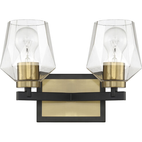 Avante Grand 2 Light 13 inch Flat Black and Satin Brass Vanity Light Wall Light