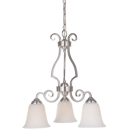 Cecilia 3 Light 20 inch Brushed Satin Nickel Down Chandelier Ceiling Light in Brushed Polished Nickel, White Frosted Glass, Jeremiah