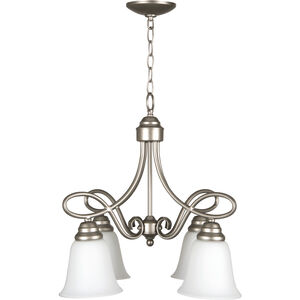 Cordova 4 Light 21 inch Satin Nickel Down Chandelier Ceiling Light in White Frosted Glass, Jeremiah 