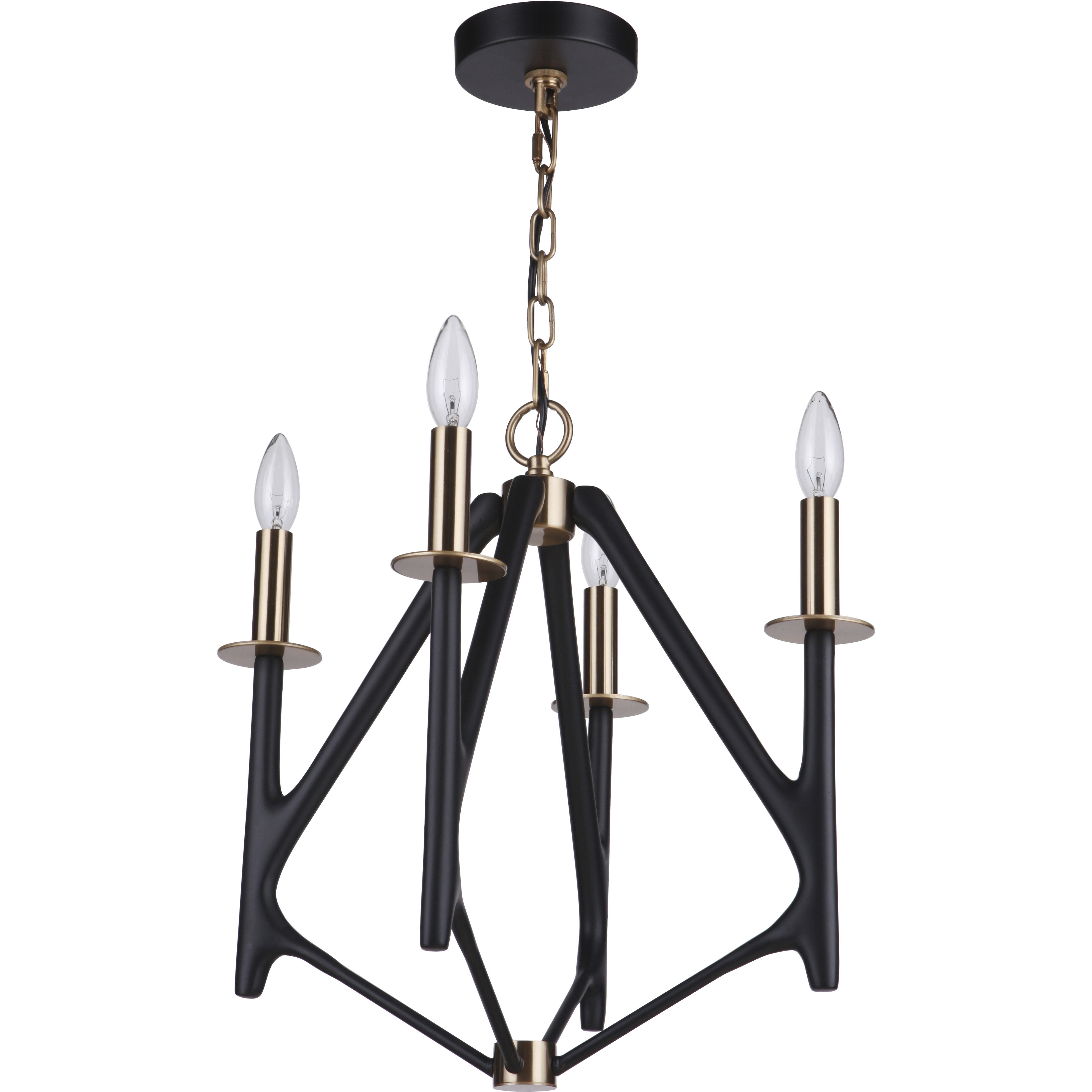 The Reserve 4 Light 17.5 inch Flat Black/Satin Brass Chandelier Ceiling Light in Flat Black and Satin Brass