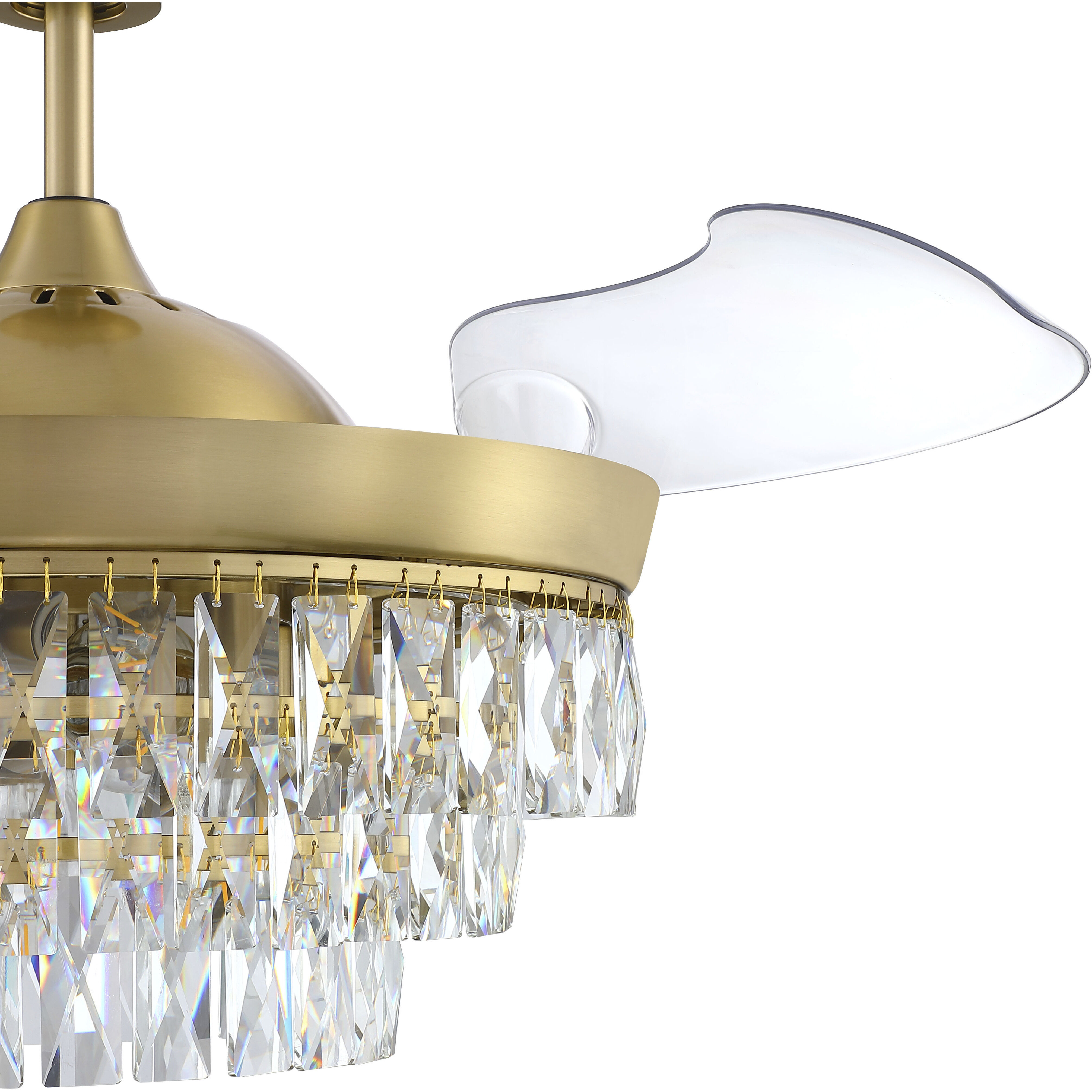 Sofia 42 inch Satin Brass with Clear Acrylic Blades Fan, Hidden Blades