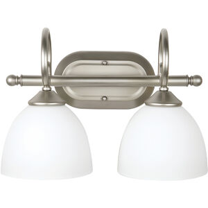 Raleigh 2 Light 15 inch Satin Nickel Vanity Light Wall Light in White Frosted Glass, Jeremiah